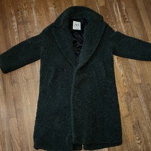 Zara Long Green Shearling Coat